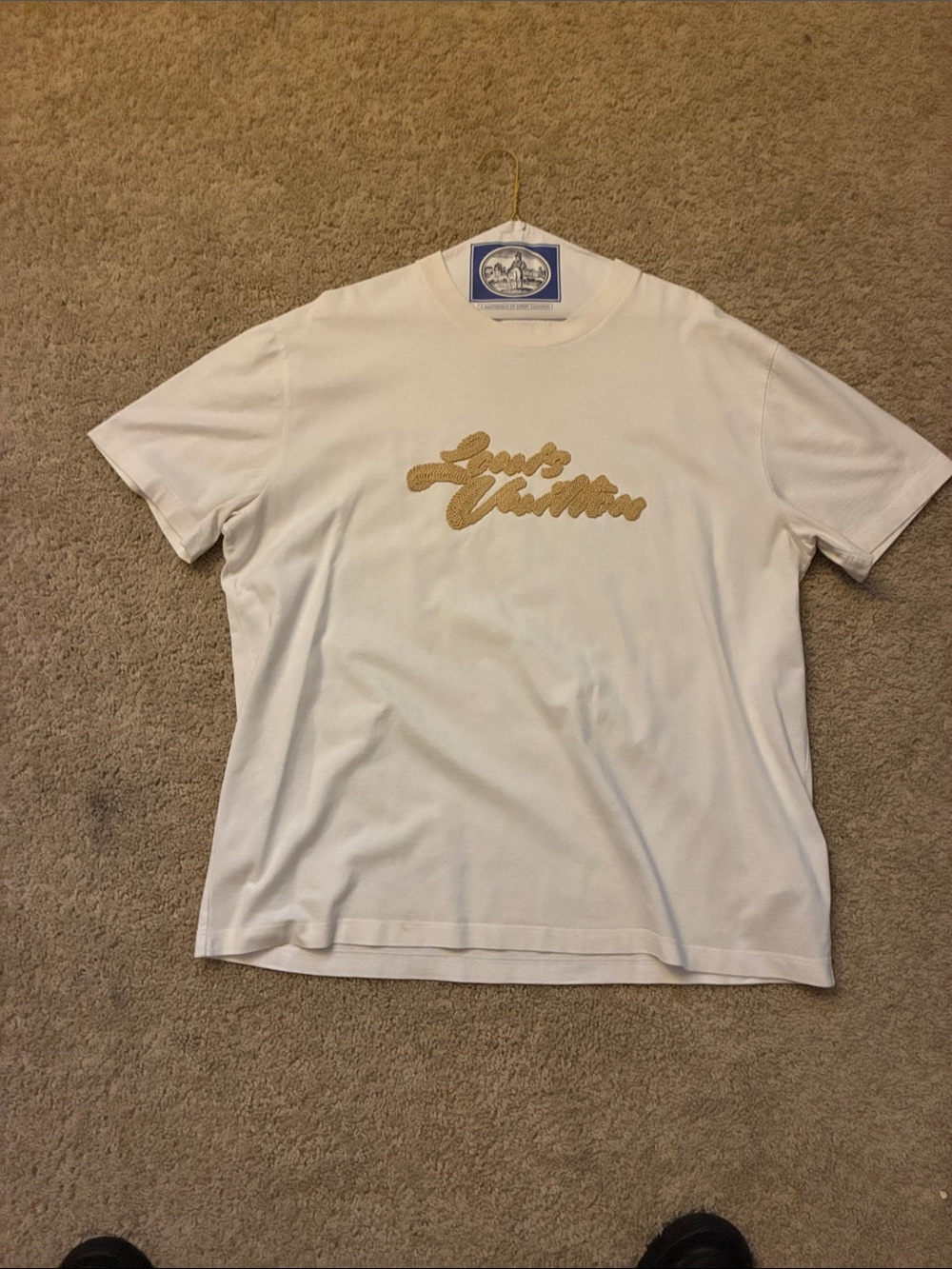 Louis Vuitton White Short-Sleeve Tee with Gold Script Logo
